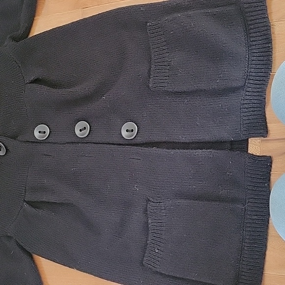 Vince Wool Short Sleeve Button Front Black Cardigan Patch Pocket Large - Picture 5 of 8